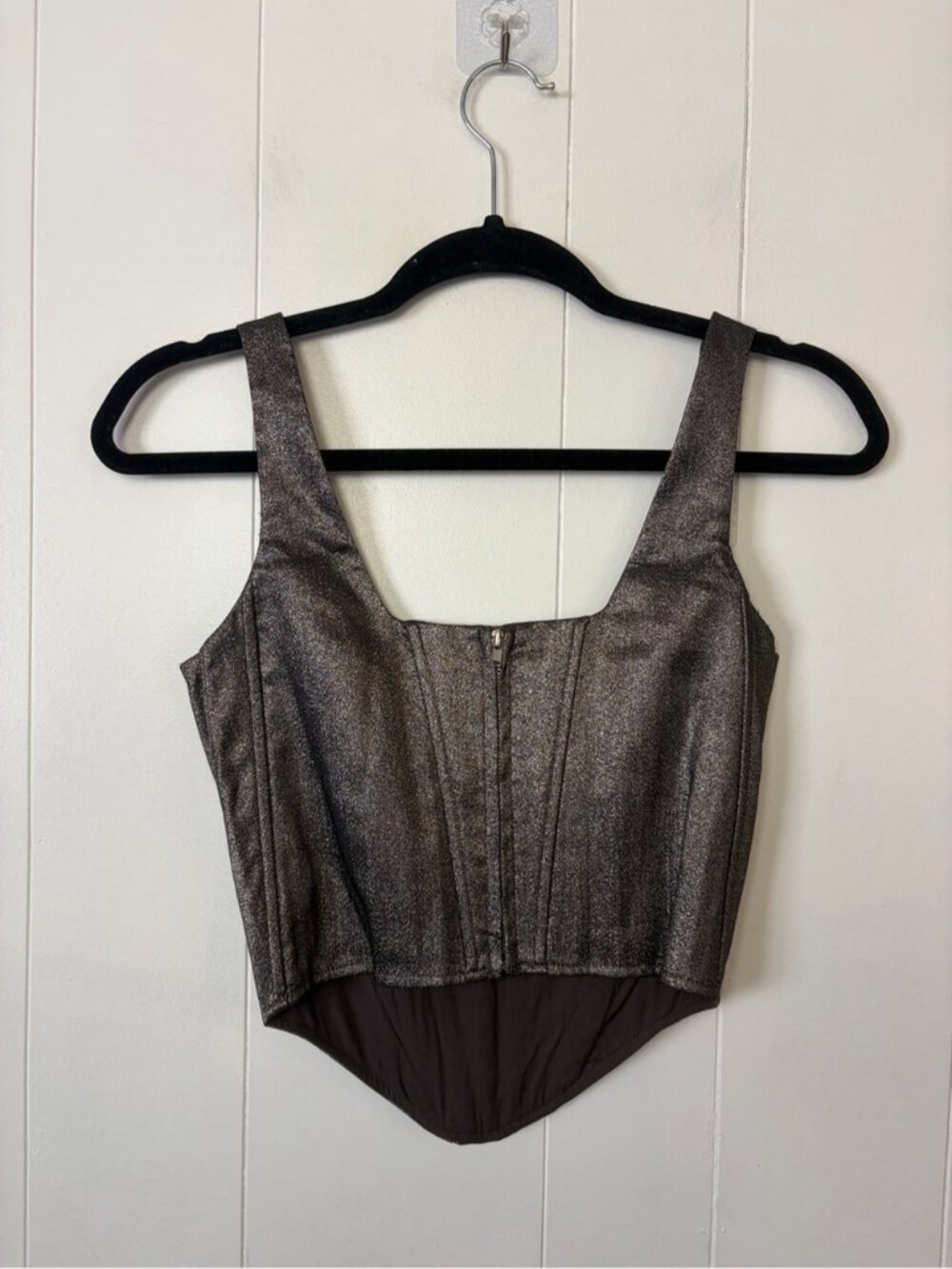 & Other Stories Metallic Silver Corset Crop Top size 34 XS Castlecore Fairycore - Picture 5 of 11